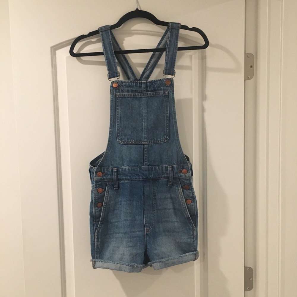 Madewell denim overall shorts.